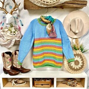 Artisan boho rainbow 🌈 sweater w prairie country cottage granny vibe